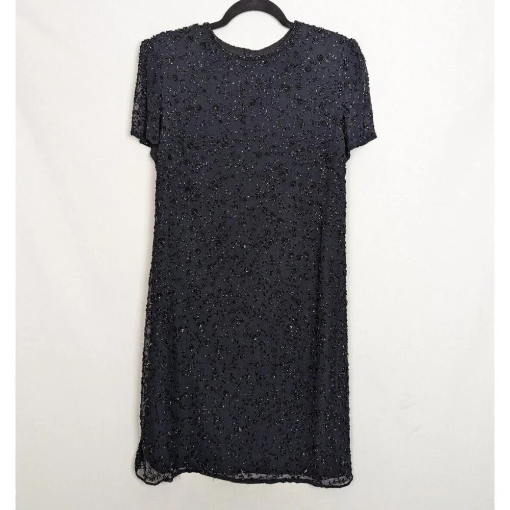 Vintage 90s Phoebe sz.10 SILK Floral Beaded Sequin Party Evening Cocktail Dress